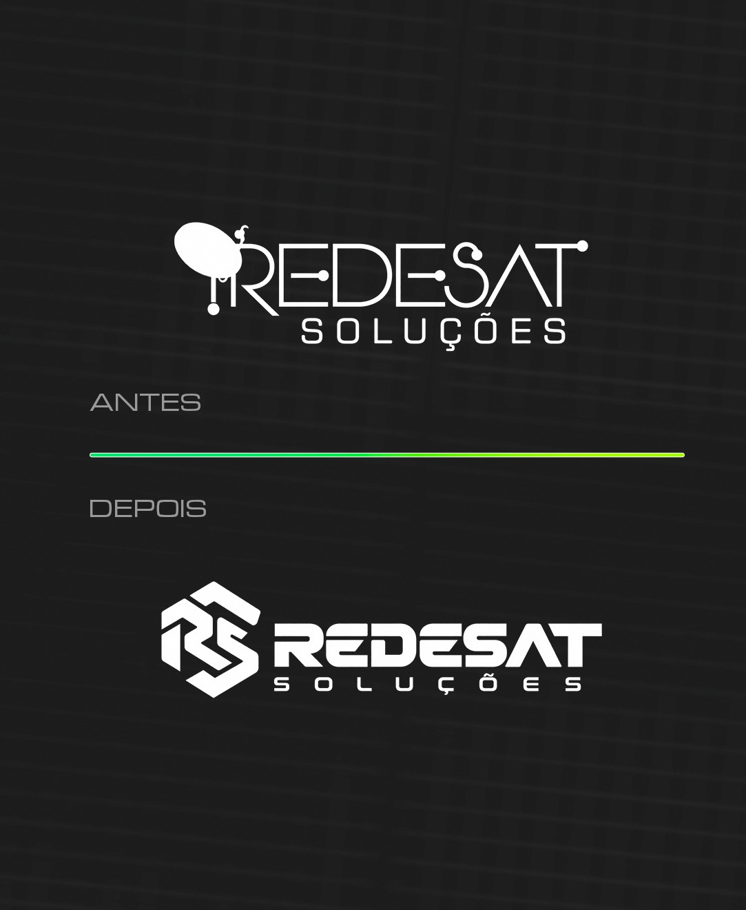 Comparação visual entre a identidade anterior da RedeSat e a nova marca RedeSat Soluções