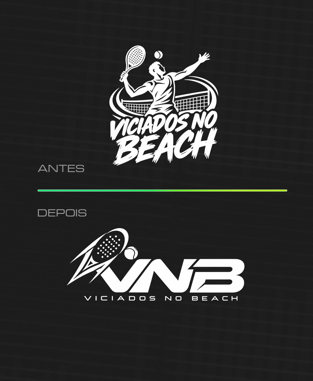 Comparação entre a marca anterior Viciados no Beach e a identidade VNB